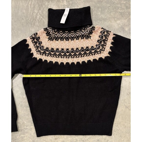 NWT Ann Taylor Fair Isle Sweater Womens Medium Black Gold Soft Turtleneck Nordic - Picture 3 of 7